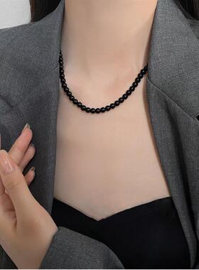 新中式简约个性高级感黑色串珠珍珠项链女轻奢百搭小众毛衣链项圈