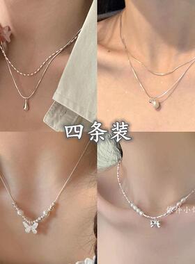 碎银珍珠蝴蝶结项链女轻奢百搭ins冷淡风小众高级感锁骨链项饰品