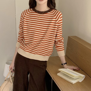 Botanique植物学“北欧色系”撞色领口美丽奴条纹毛衣女春秋慵懒