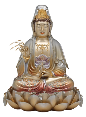骏澜斋铜摆件《观世音菩萨》佛像供奉家用禅意桌面娑婆三圣神像