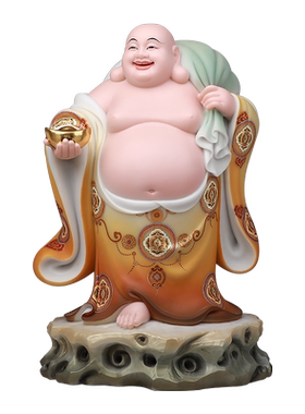 骏澜斋招财大肚弥勒佛彩绘汉白玉
