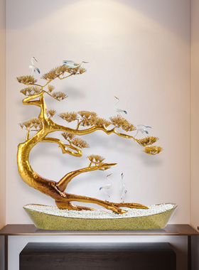 金松黄铜仙鹤金属松树摆件