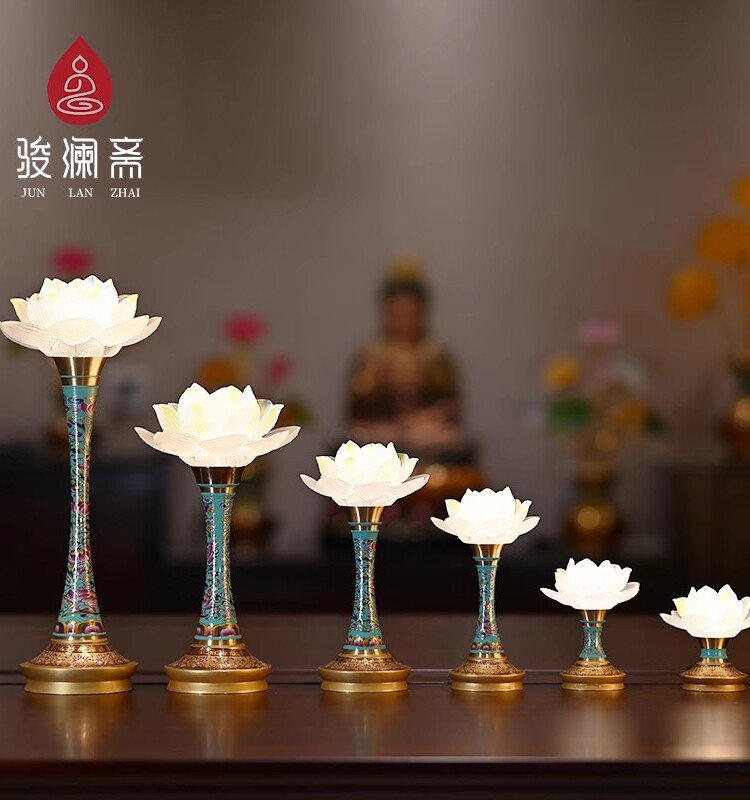 新款莲花灯菩萨供佛灯家用led佛堂供灯佛前荷花灯水琉璃珐琅彩色
