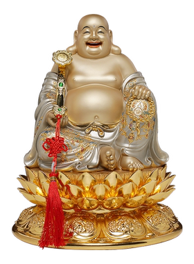 骏澜斋铜摆件《银彩镶宝 弥勒佛》大肚笑佛铜雕像居家供奉神像