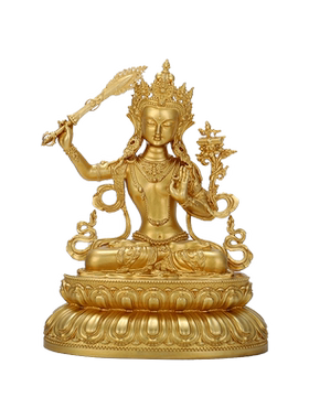 藏传文殊师利菩萨小佛像大智慧民族密宗鎏金色铜供佛堂桌面摆件