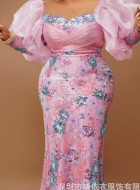 Women's Large Size Embroidered Palace Evening Dress For Chri