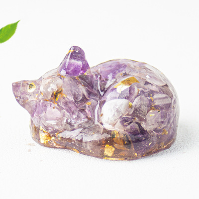 Natural Crystal Gravel Glue Drops Small Sleeping Cat Sleepin