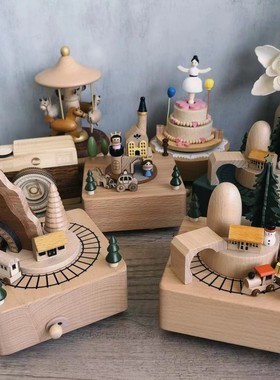 Handmade Wooden Rotating Music Box Creative Gift Wooden Musi