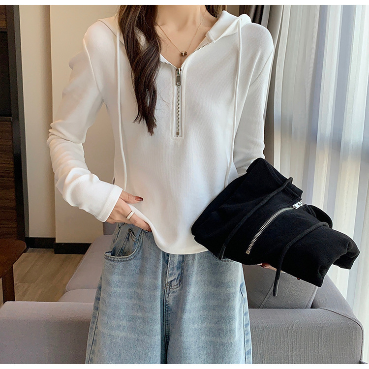 2025 Design Sense Niche Short Zipper Top Thin Long-sleeved H