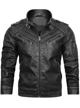 2025 Pu Leather Jacket Men's Retro Wash Fade Edge Vertical l