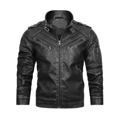 2025 Pu Leather Jacket Men's Retro Wash Fade Edge Vertical l