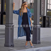 Solid Pock Sip Double lor tton Denim Windbreaker Women Ins