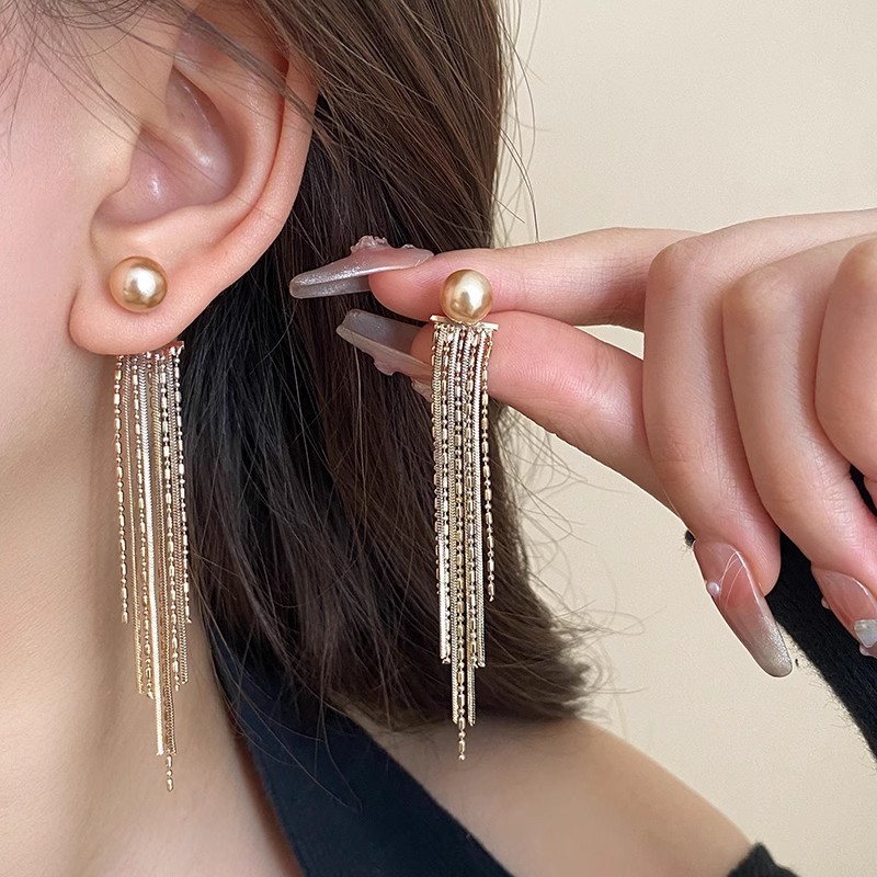 气质长款珍珠流苏耳环女网红耳饰