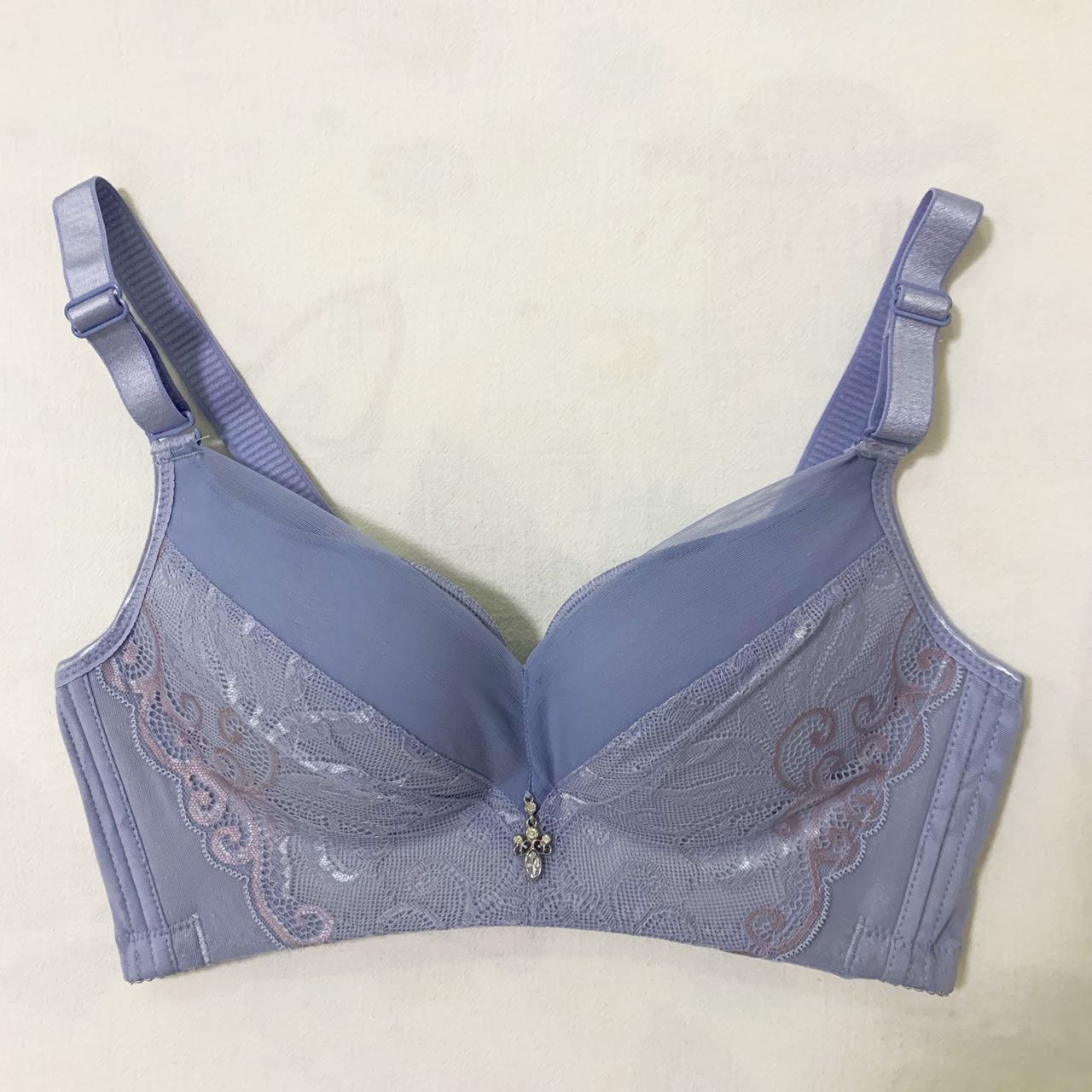 断码特价34/75B蓝色性感V型中厚杯文胸聚拢蕾丝无钢圈内衣胸罩