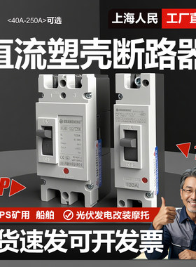 上海人民直流塑壳断路器1P 2P 63A 200A 250A光伏专用空开DC500V