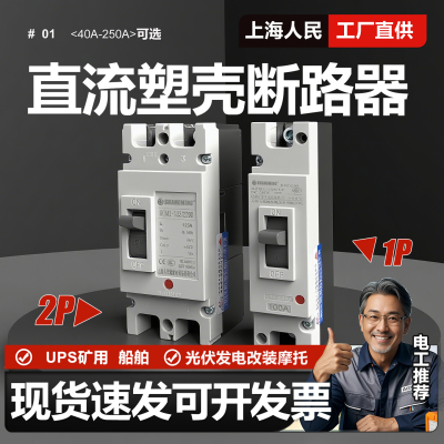 上海人民直流塑壳断路器1P 2P 63A 200A 250A光伏专用空开DC500V