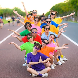 糖果色t恤学生纯棉聚会班服宽松圆领短袖 夏季 闺蜜姐妹装 团体恤女