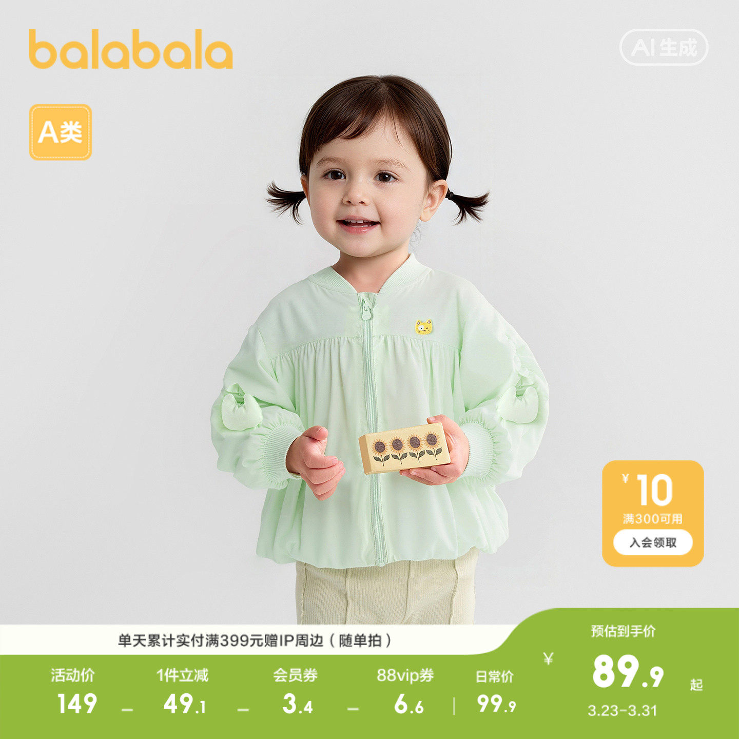 巴拉巴拉童装儿童外套女童上衣充满章仔可爱萌趣清新时尚甜美洋气