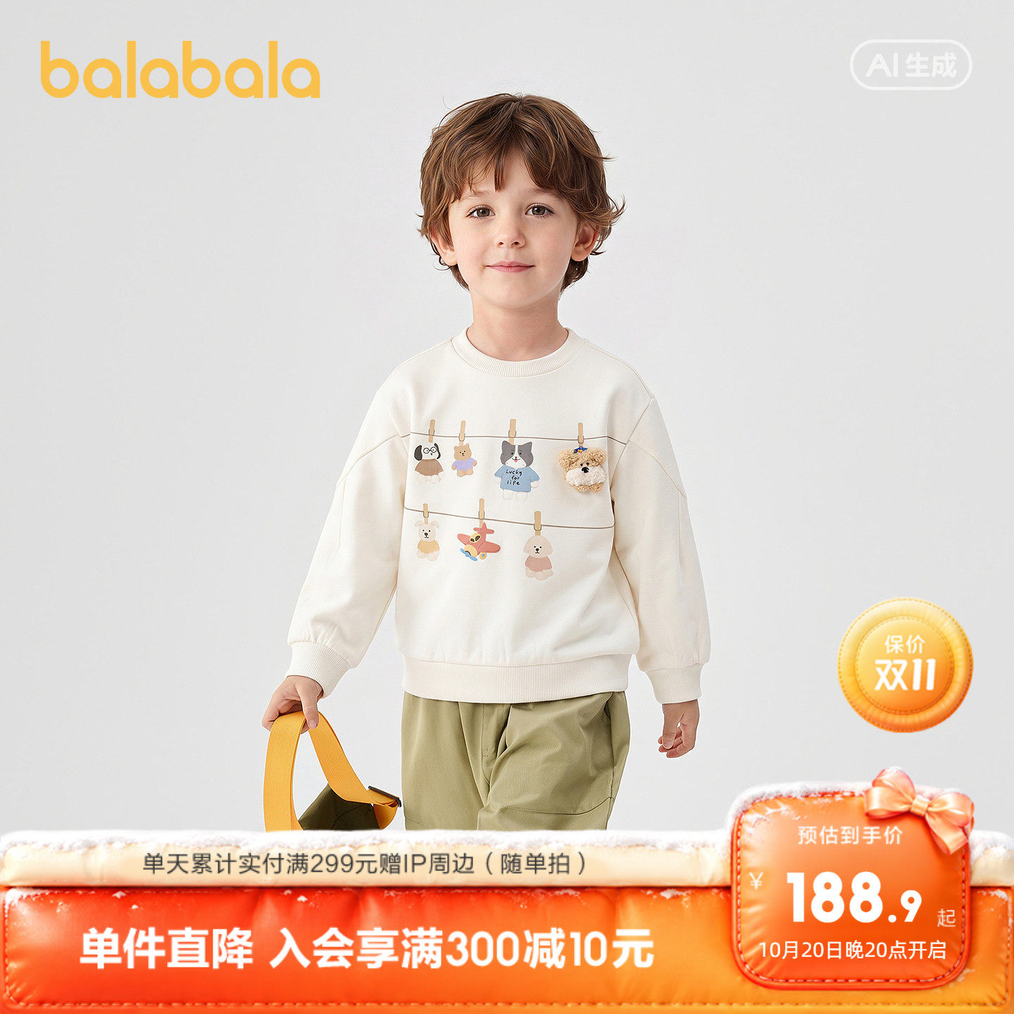 【商场同款】巴拉巴拉童装儿童卫衣男童2026新款秋季萌宠印花上衣