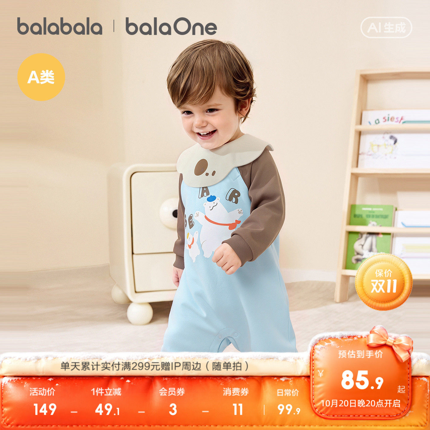 【balaOne】巴拉巴拉童装宝宝连体衣婴儿哈衣2026新款秋冬装萌趣