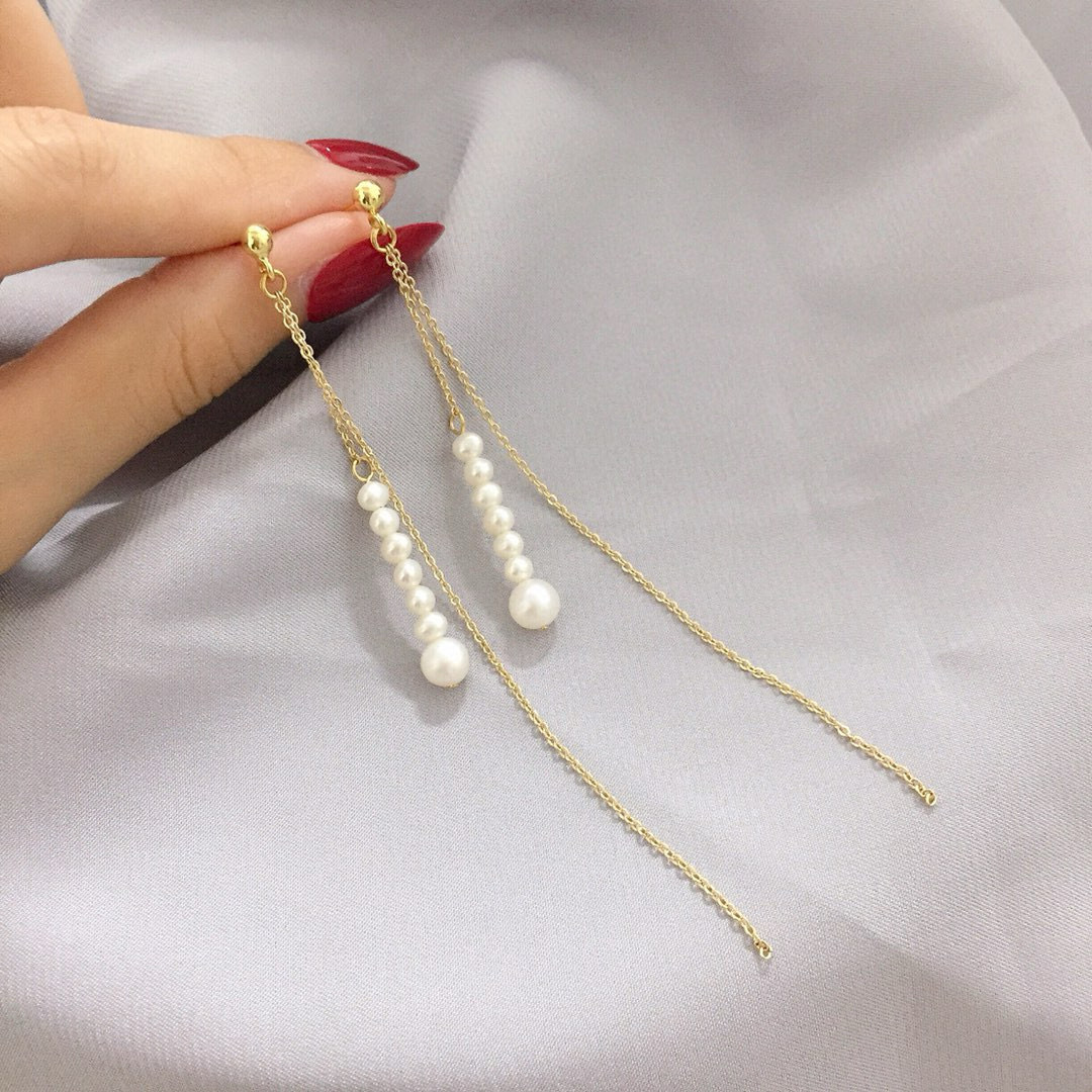 简约长款天然淡水珍珠流苏耳环女S925银针轻奢高级感小众设计耳饰
