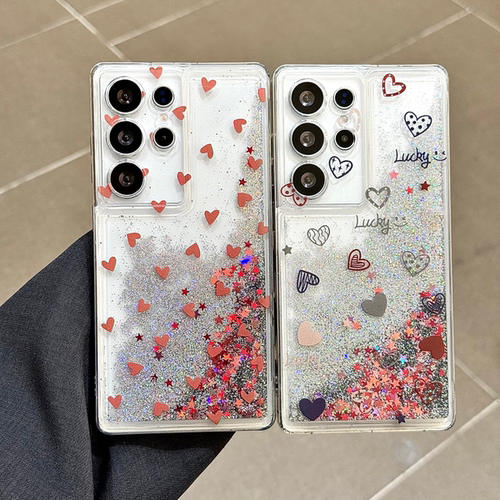 适用于Samsung S26Ultra 韩风爱心流沙TPU+PC保护套 Galaxy S25Plus S24 S23U手机壳
