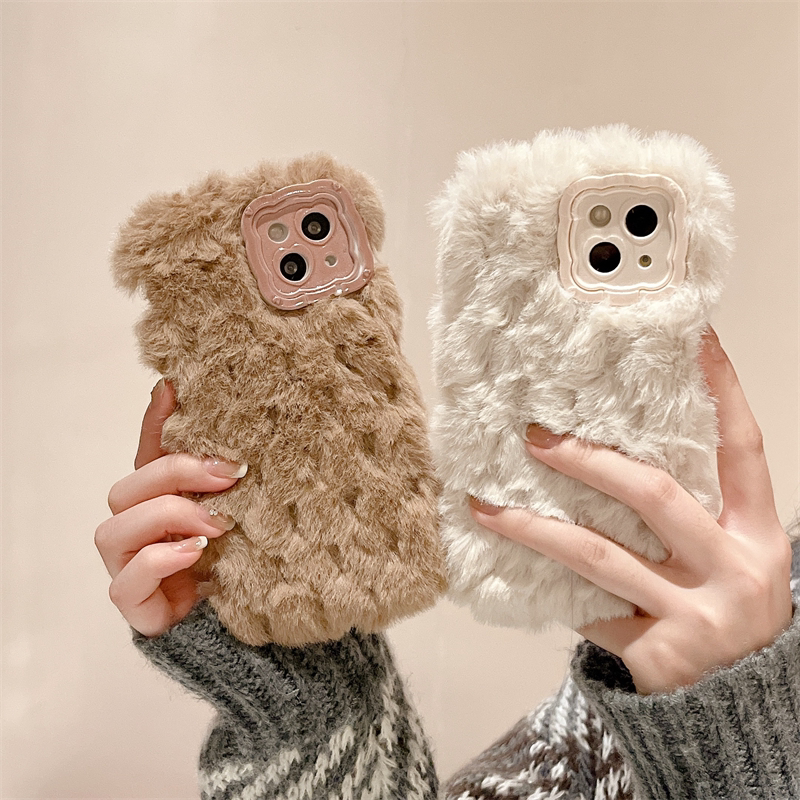 秋冬纯色格纹毛绒适用苹果18promax手机壳16pro新款17promax布艺15pro软壳14全包13保护套防摔女款华为mate60