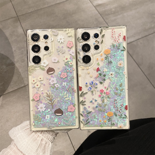 适用于Samsung S26Ultra 韩风花草流沙TPU+PC保护套 Galaxy S25Plus S24 S23U手机壳