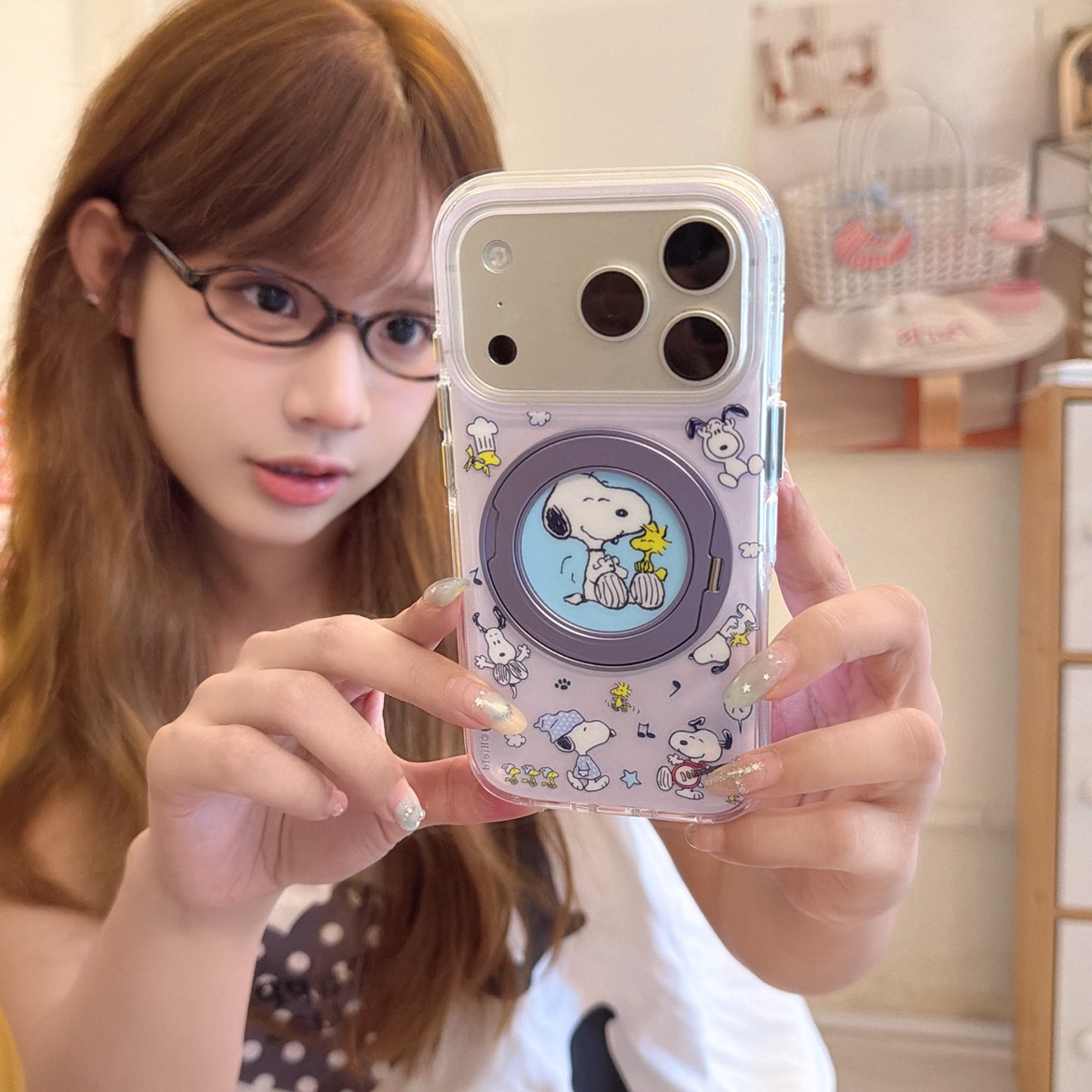 音乐派对史努比360一体支架适用iphone17promax苹果16手机壳15pm新款少女心17网红全包防摔软壳