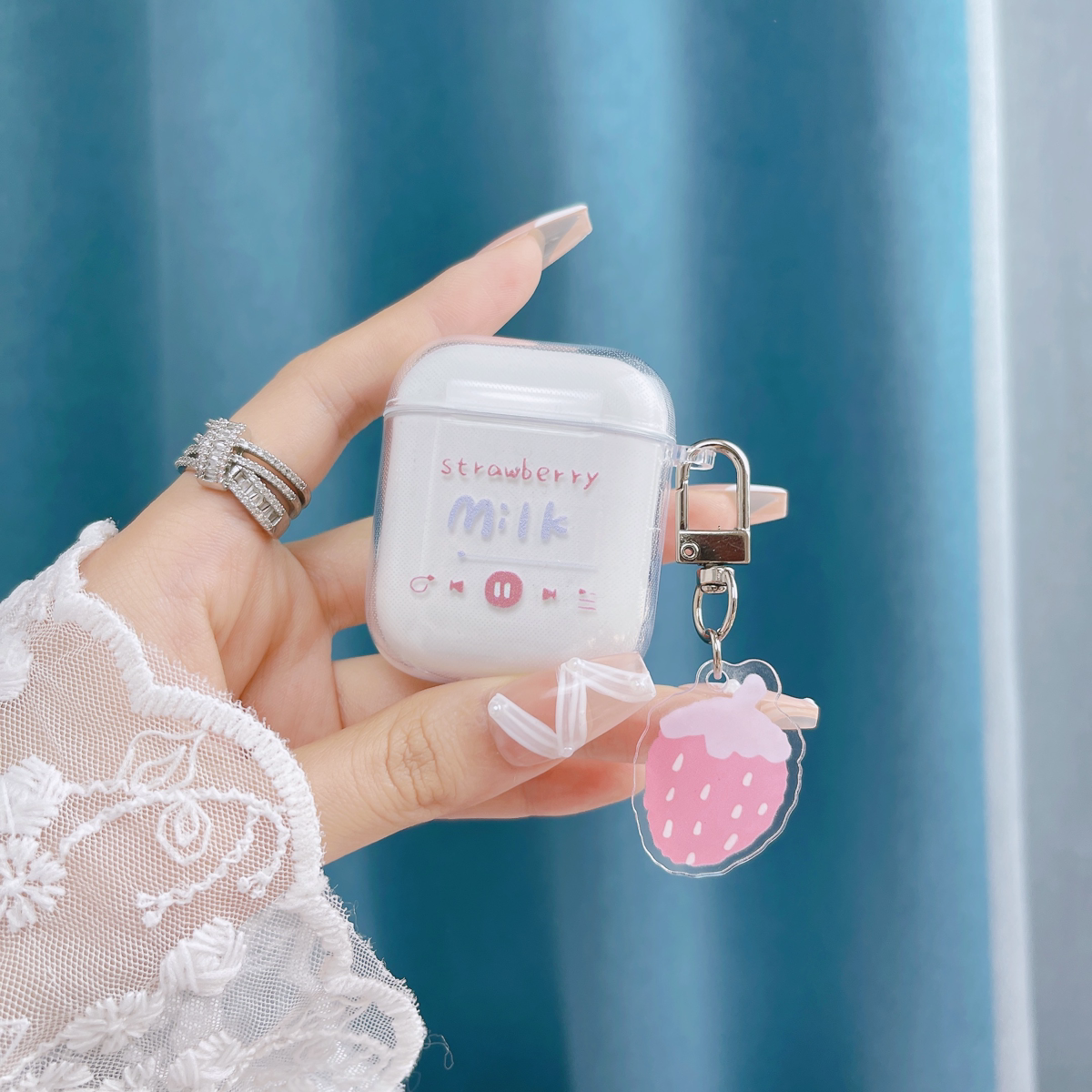 韩风ins可爱少女心粉苹果环绕草莓吊坠airpods1/2代苹果无线蓝牙耳机套pro2新款少女3代保护套4代软