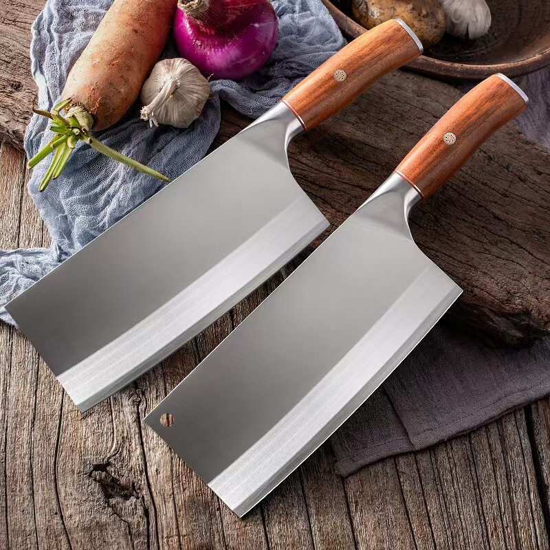 德国复合钢9CR18菜刀高硬度切肉切丝锋利耐用红瑰宝柄双钢头菜刀