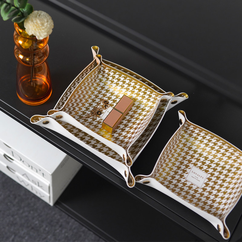 桌面零食口红千鸟格创意风储物筐