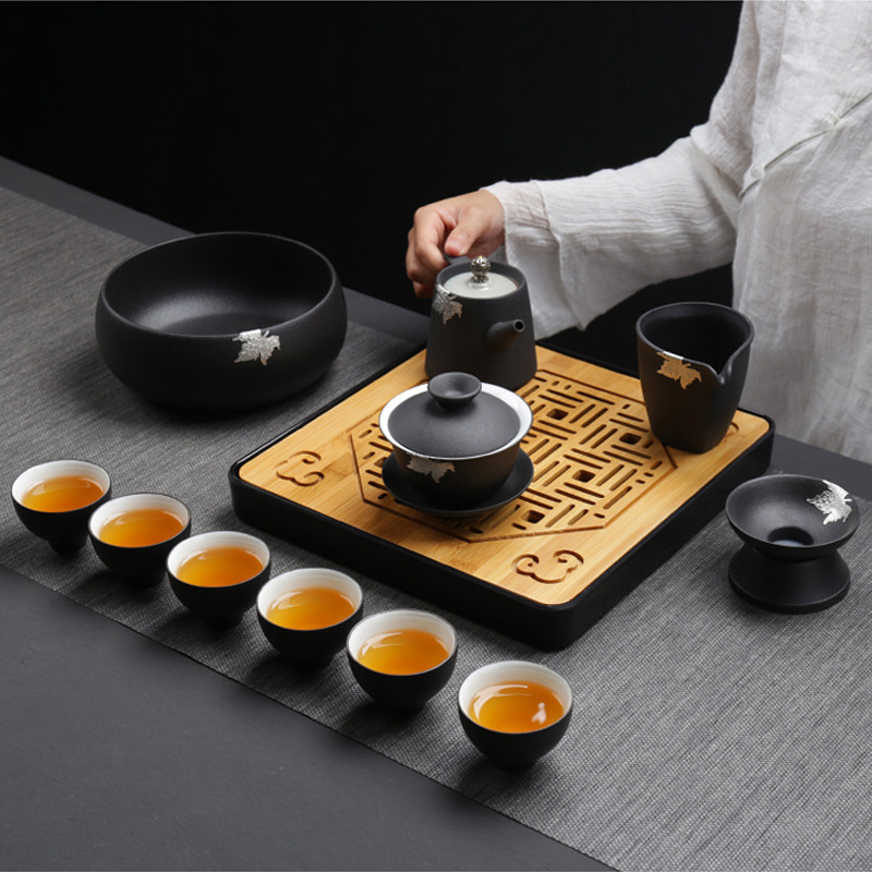 京隆堂 黑陶功夫茶具套装家用简约盖碗泡茶壶小套茶杯办公室会客,餐饮具,功夫茶具,淘宝优惠券,粉丝福利购,淘宝优惠卷