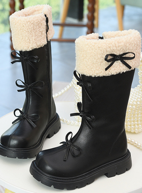 儿童皮靴加绒长筒靴2025冬季新款小女孩保暖马丁靴中大童公主靴子