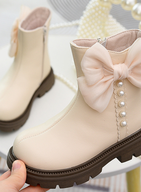 女童皮靴儿童公主靴马丁靴2025秋冬新款棉靴时尚休闲中大童靴子女