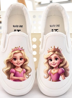 儿童布鞋女童幼儿园小白鞋新款一脚蹬单鞋室内女孩白色帆布童鞋女