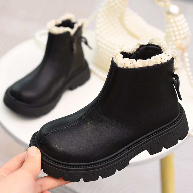 女童皮靴马丁靴保暖公主靴2025冬季新款真皮童靴女孩二棉加绒靴子