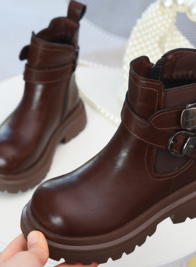 儿童皮靴女孩时尚保暖皮靴2025冬季新款女童中大童马丁靴时尚棉靴