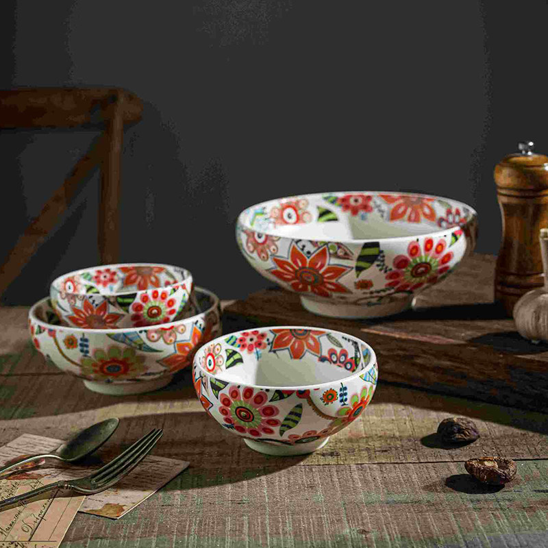 北欧蝶恋花家用创意陶瓷餐具亮光釉饭碗汤碗沙拉碗水果米饭碗,餐饮具,碗,淘宝优惠券,粉丝福利购,淘宝优惠卷
