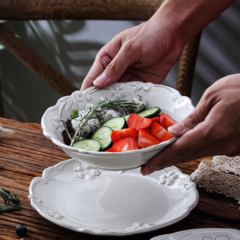 法式复古陶瓷西餐盘创意浮雕刻花牛排盘家用米饭碗菜盘茶点糕点盘,餐饮具,盘,淘宝优惠券,粉丝福利购,淘宝优惠卷