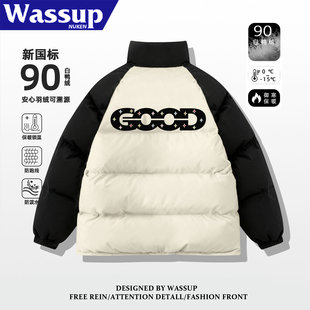 WASSUP美式拼接撞色面包羽绒服男女款冬季个性vibe潮牌设计感外套
