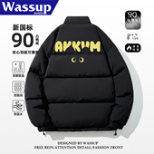 街头潮牌保暖学生外套 美式 WASSUP黑色轻薄90白鸭绒羽绒服男款 冬季