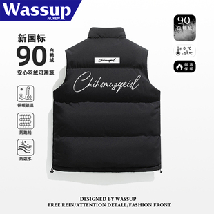 WASSUP轻薄90白鸭绒羽绒马甲男女款 学生街头百搭潮牌无帽立领外套