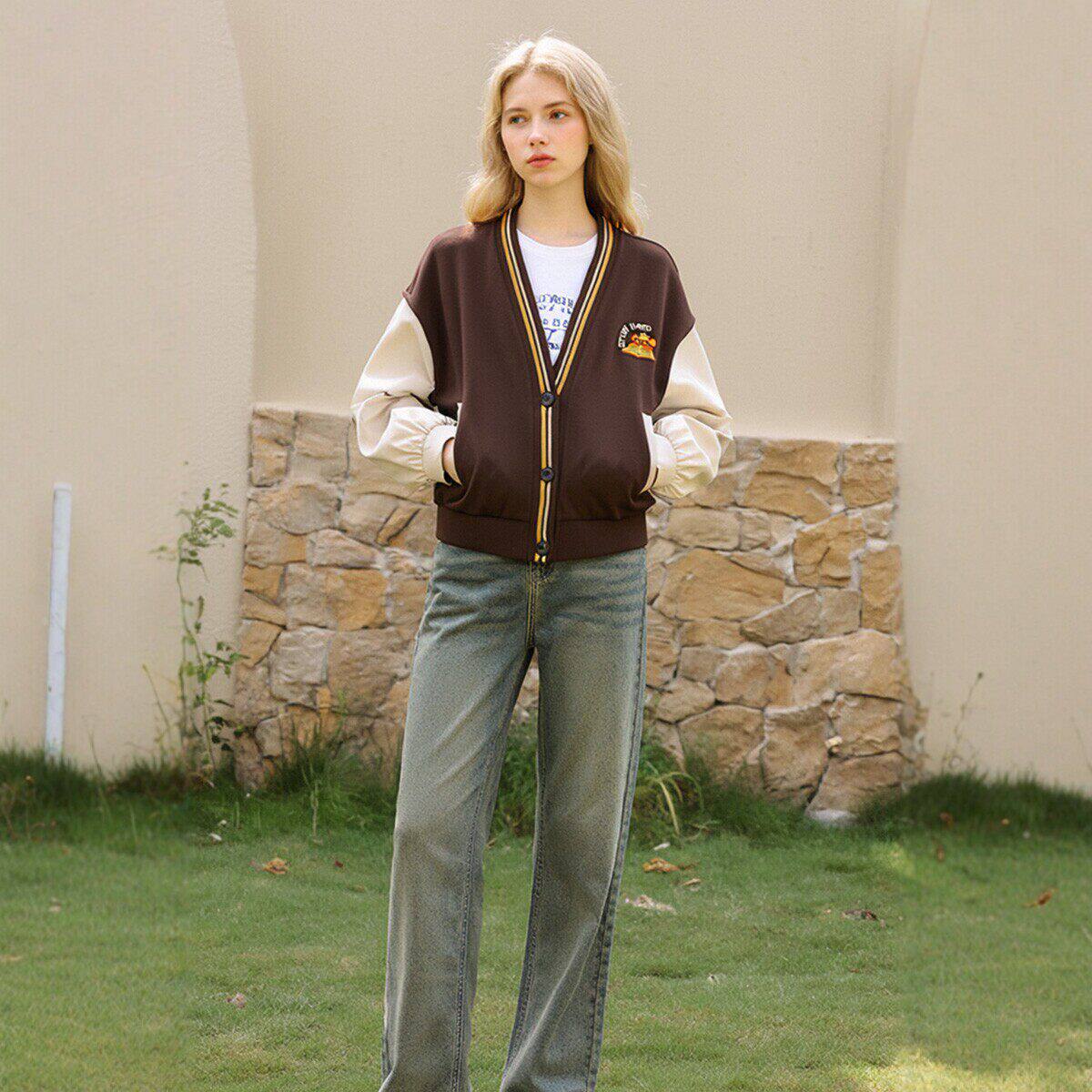 【柚】手工刺绣！撞色拼接设计感棒球服运动外套品牌撤柜折扣26春 - 淘宝联盟商品