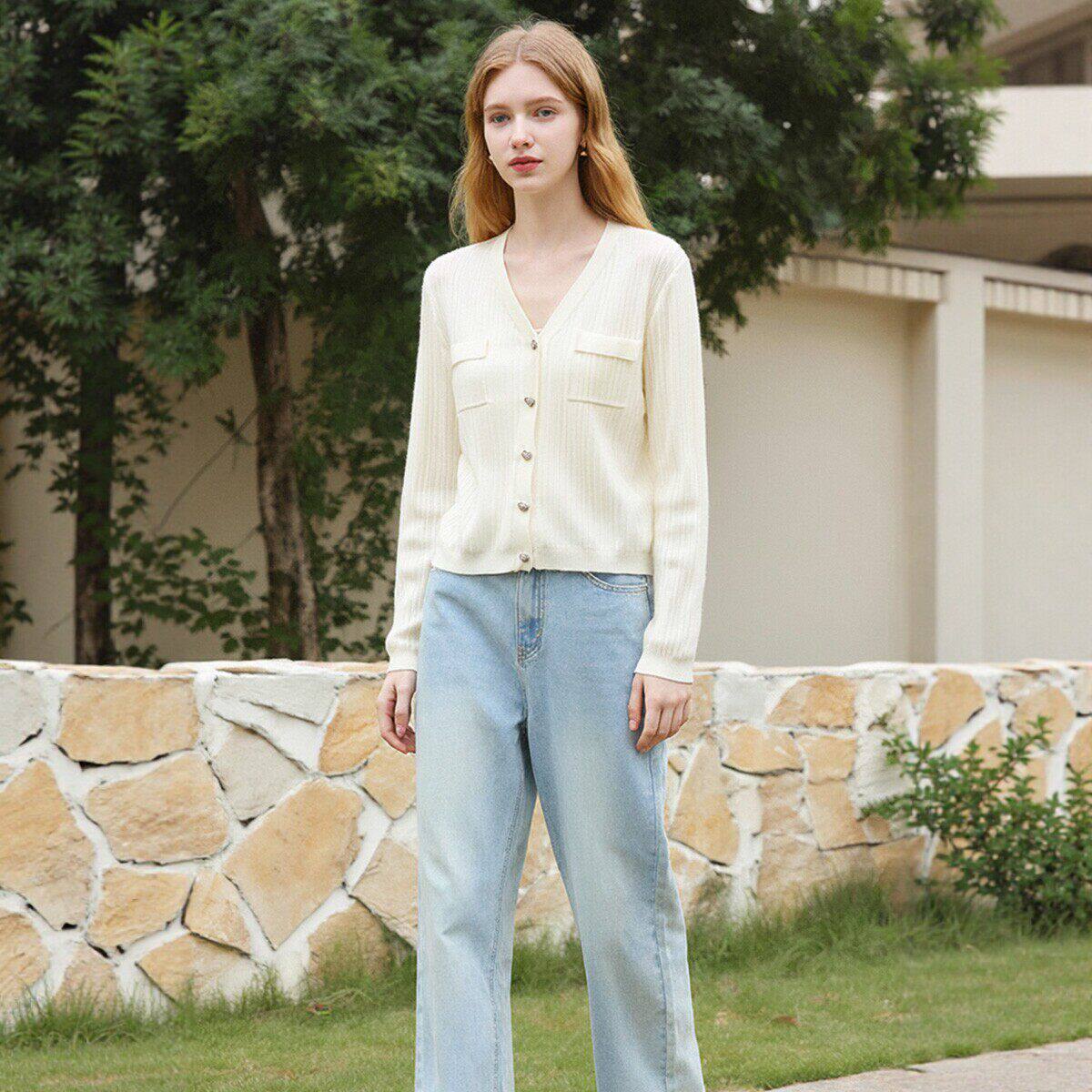 专柜价599【尤XZ】100莱赛尔气质条纹爱心扣针织毛衣26春开衫外套 - 淘宝联盟商品