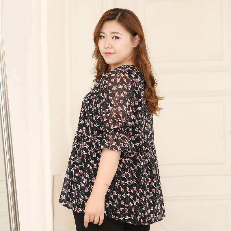 Add fertilizer XL Summer wear 2018 Big belly Belly printing Easy Show thin 300 Pounds chiffon shirtin the Women's clothing/Boutique , Large size women  category - from Buy2taobao.com to provide professional Taobao agent buy service