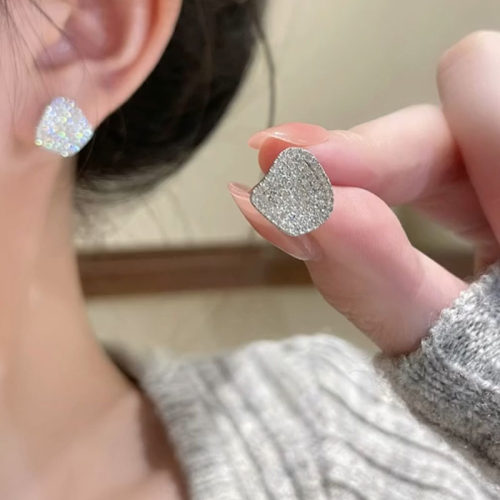 纯银针满钻不规则耳钉女春夏小众