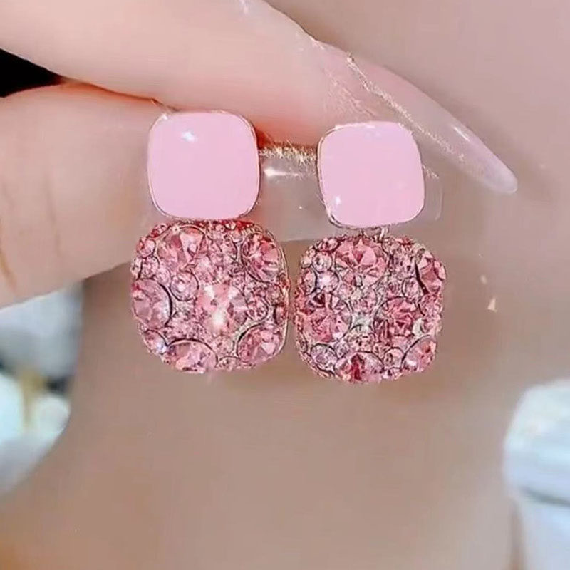 高级感粉色锆石耳环轻奢小众耳钉2025年新款爆款独特气质满钻耳饰,饰品/流行首饰/时尚饰品新,耳环,淘宝优惠券,粉丝福利购,淘宝优惠卷