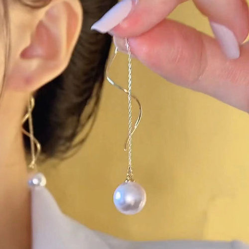 长款螺旋流苏珍珠耳线轻奢耳环女