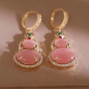 粉色猫眼石葫芦耳环新款爆款高级感气质耳扣轻奢小众新中式耳饰女